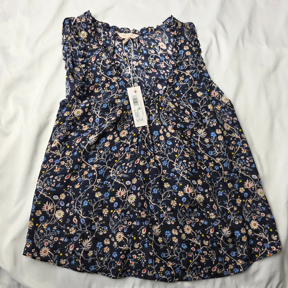 Rebecca Taylor SL Vivianna Floral Tank Top Navy Size L NWT   -0306